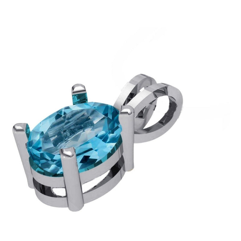 Pingente Prata 925 Oval Topázio Azul 6x8mm - Exclusivo