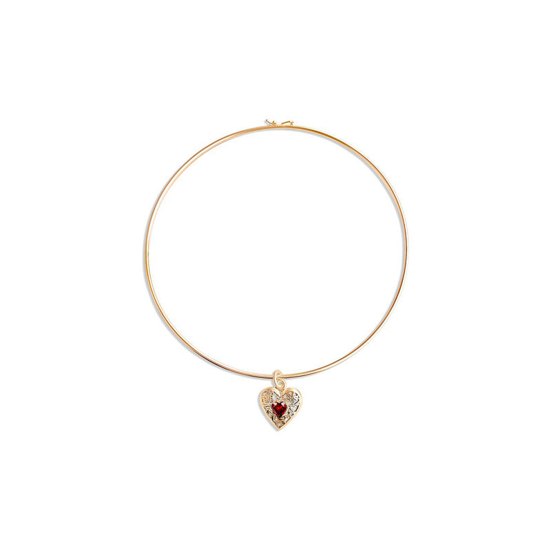 Colar Choker Coração Granada Prata 925 Dourada Ouro 18k