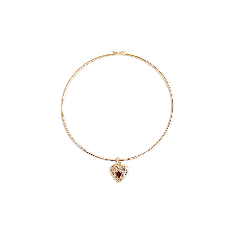 Colar Choker Coração Granada Prata 925 Dourada Ouro 18k