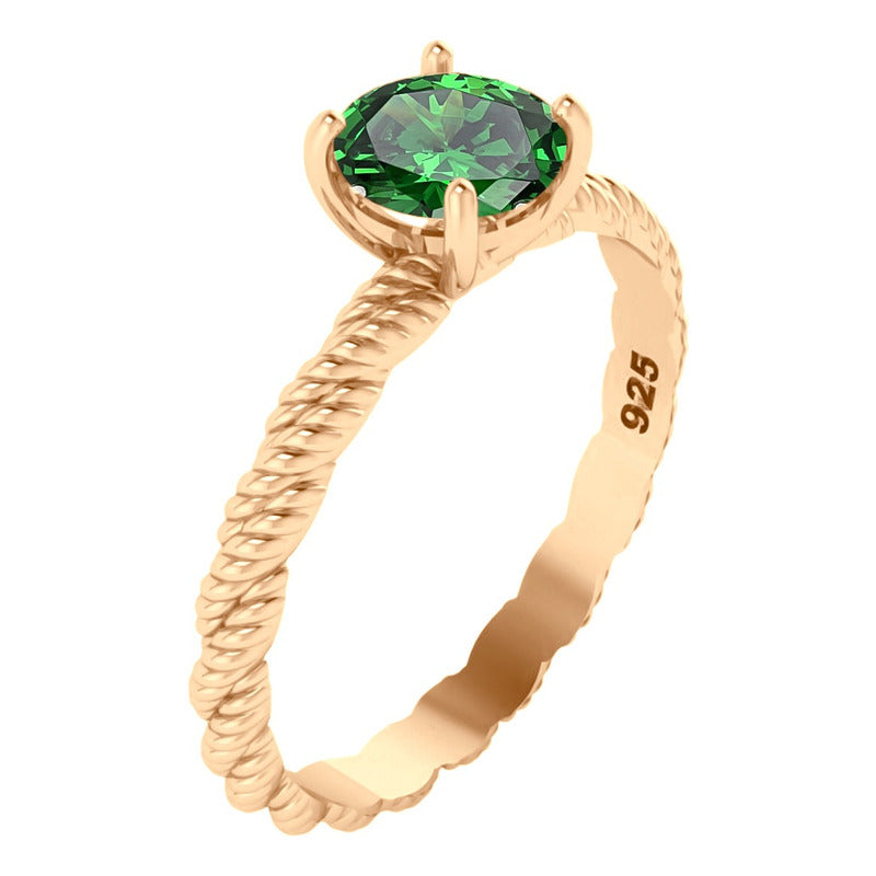 Anel Solitário Torcido Esmeralda Prata 925 Dourada Ouro 18k