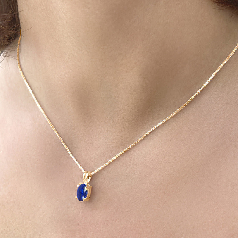 Colar Lápis-lazúli Prata 925 Dourada 18k Oval Veneziana