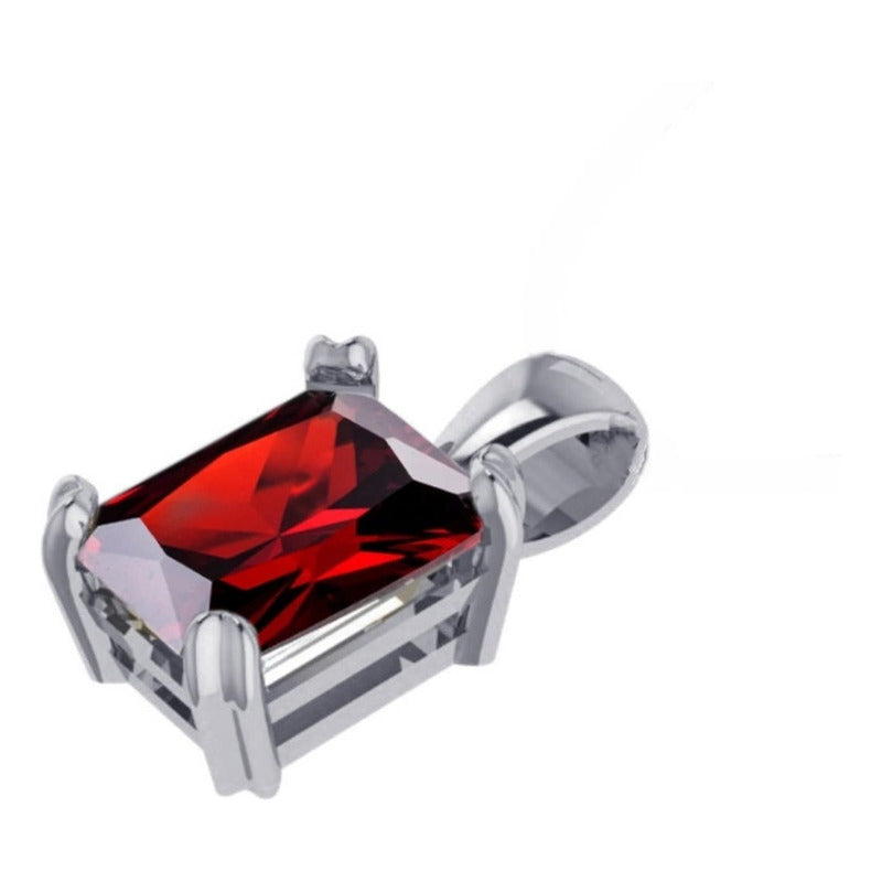 Pingente Retangular Prata Zircônia Vermelha Unissex