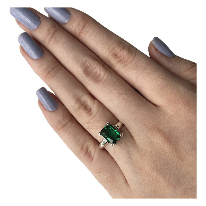 Anel Esmeralda Pura Prata 925 Vintage - Exclusivo