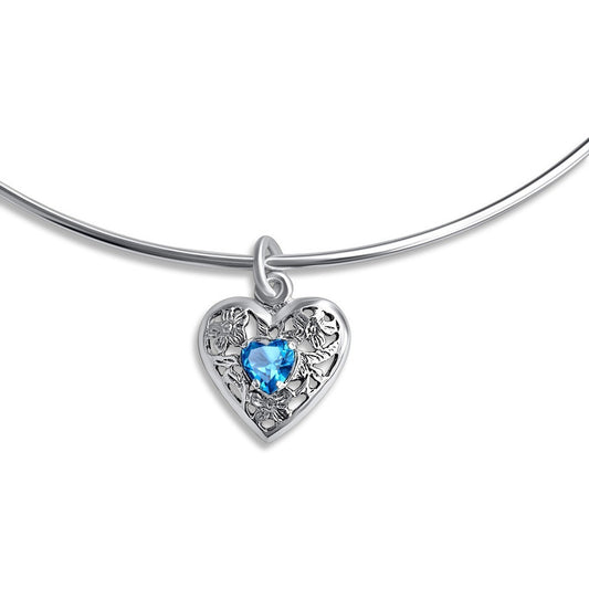 Colar Choker Filigrana Coração Prata 925 Topázio Azul