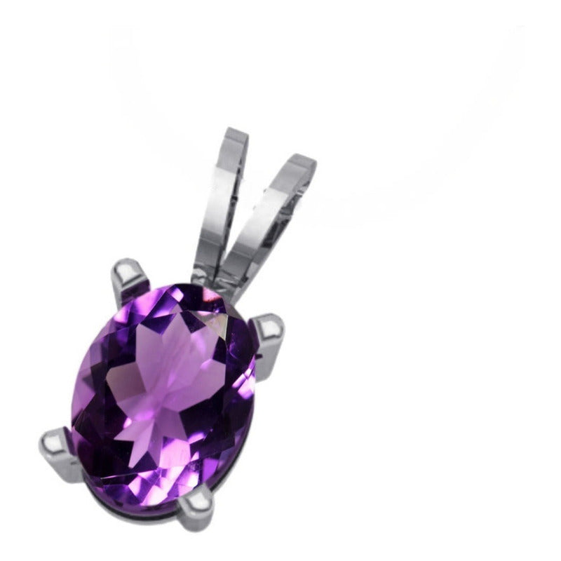 Pingente Prata 925 Oval Ametista 6x8mm - Exclusivo