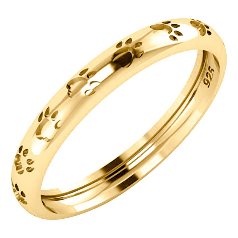 Anel Patinhas Gato Ou Cachorro - Prata 925 Dourada Ouro 18k