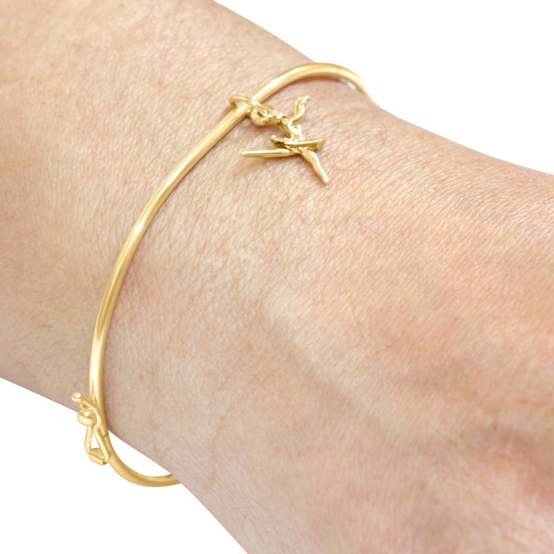 Bracelete Rígido Prata 925 Dourada 18k - Pingente Bailarina
