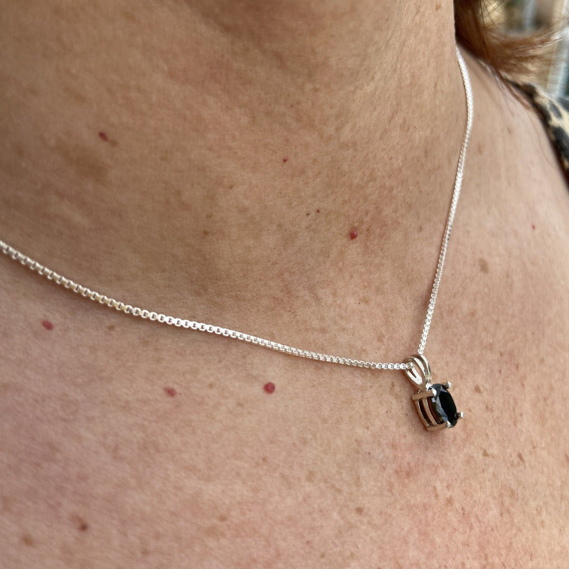 Colar Black Onix Prata 925 Oval 8x6mm - Corrente Veneziana