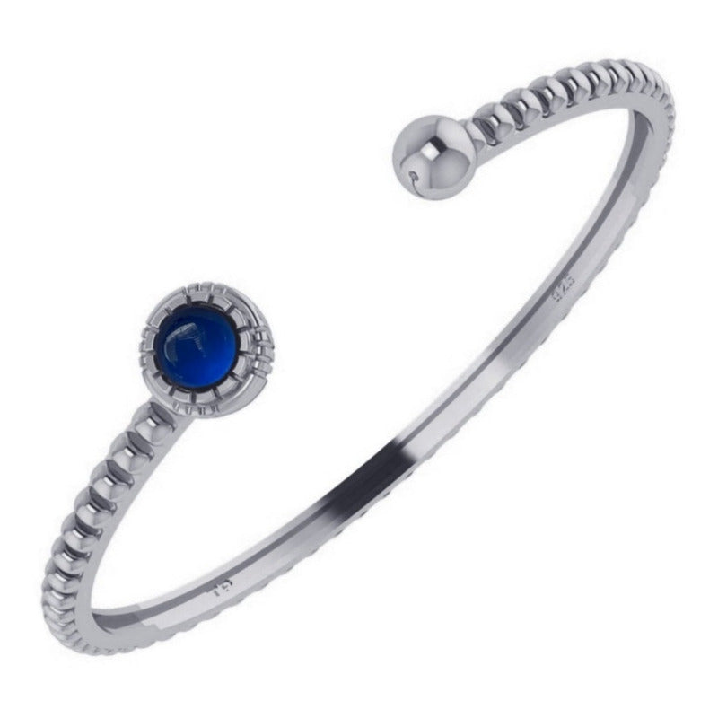 Pulseira Bracelete Safira Rígido Prata 925 - Unissex