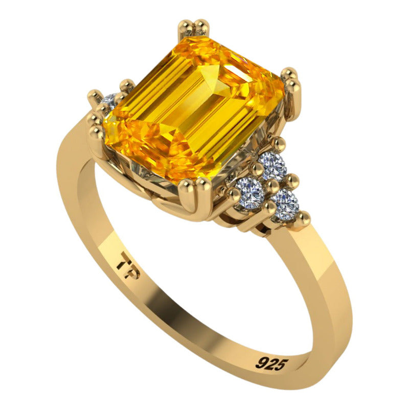 Anel Vintage Clássico Prata 925 Dourada Ouro 18k Citrino