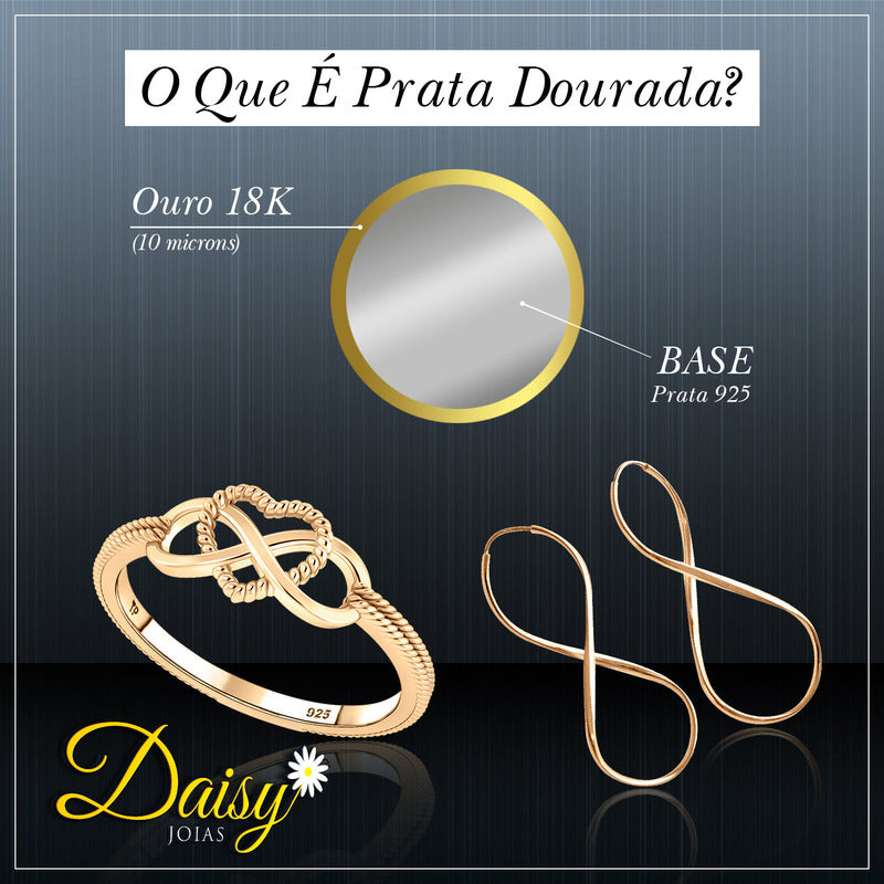 Anel Solitário Prata 925 Dourada 18k - Black Ônix
