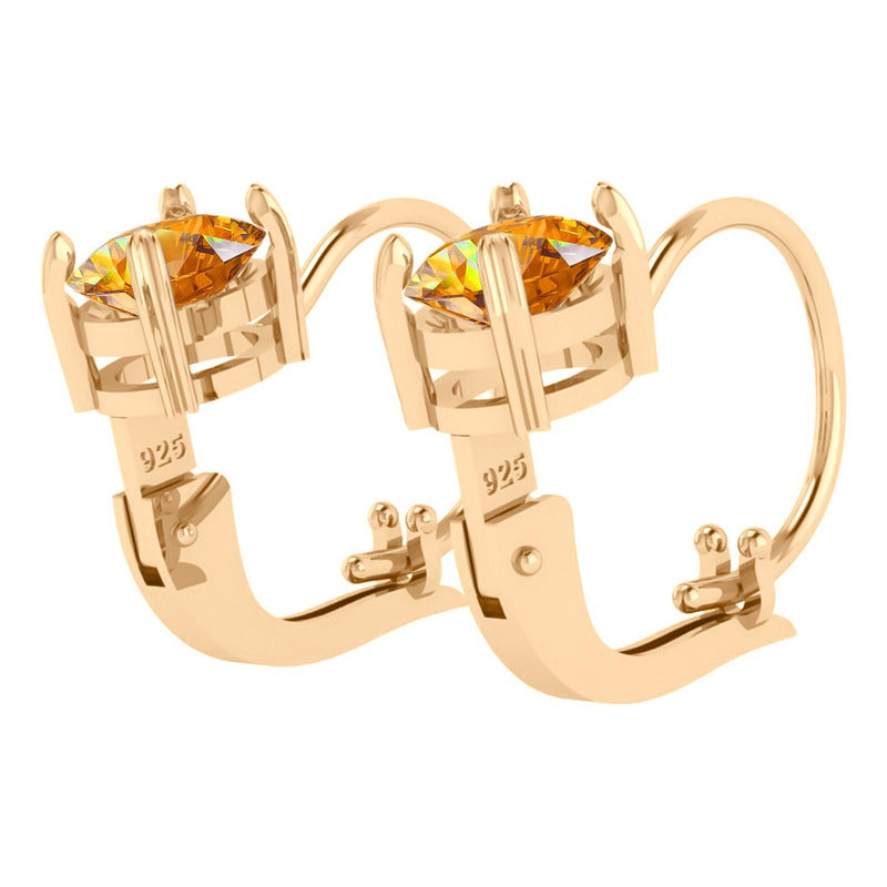 Brinco Trava Pura Prata 925 Dourada 18k - Citrino Oval