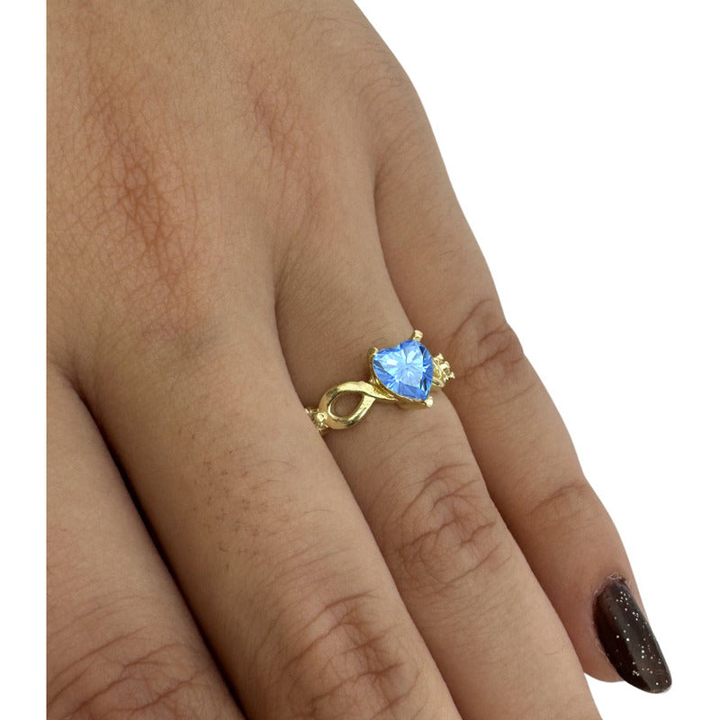 Anel Prata 925 Dourada 18k Infinito Amor Coração - Topázio
