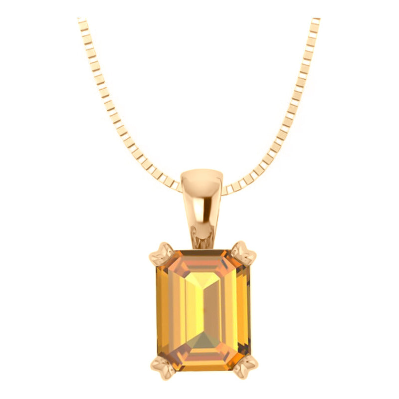 Colar Pingente Retangular Prata 925 Dourada 18k - Citrino