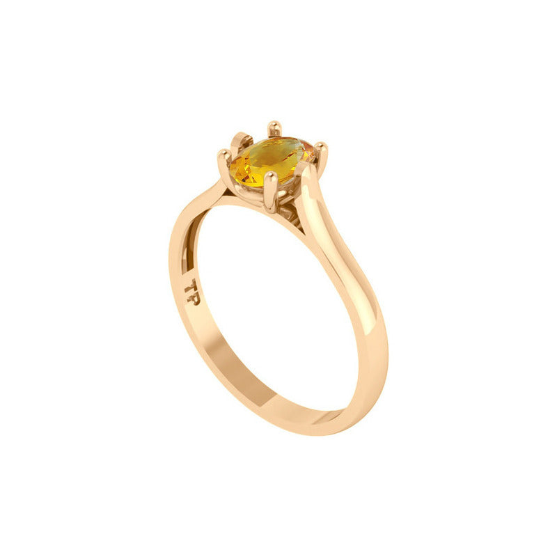 Anel Solitário Oval Em Prata 925 Dourada 18k - Citrino