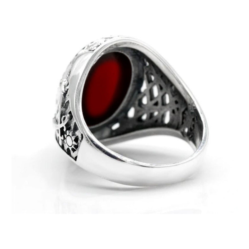 Anel Masculino De Prata 925 Oval Ágata Vermelha - Exclusivo