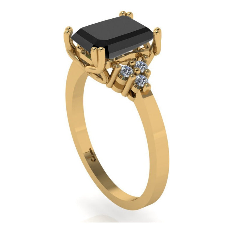 Anel Vintage Clássico Prata 925 Dourada 18k Onix