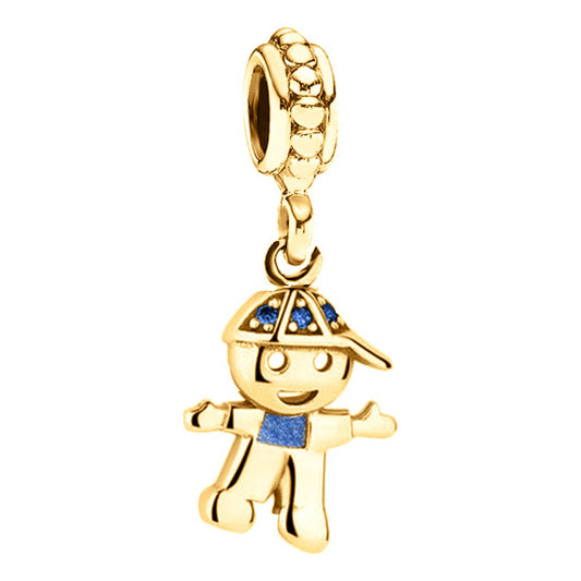 Berloque Pingente Menino Safiras Prata 925 Dourada Ouro 18k