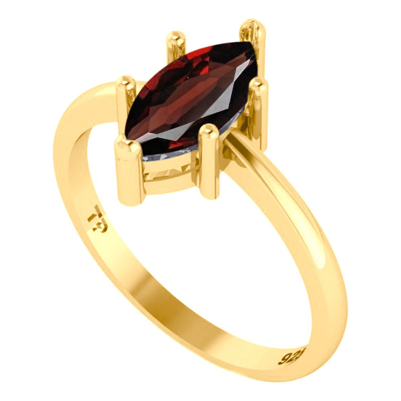 Anel Navete Prata 925 Dourada Ouro 18k - Granada