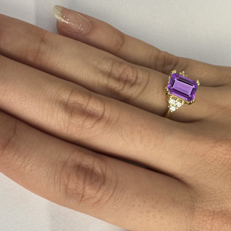 Anel Vintage Clássico Prata 925 Dourada Ouro 18k Ametista