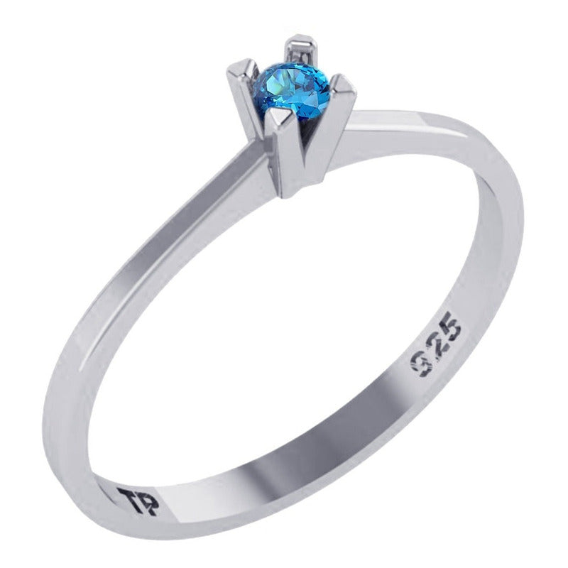 Anillo solitario de topacio azul en plata pura 925 - Mujer