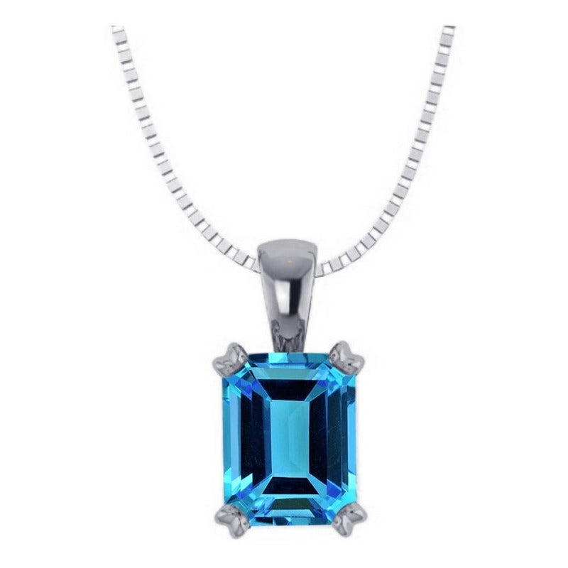 Colar Prata 925 Retangular Azul Topázio: Exclusivo