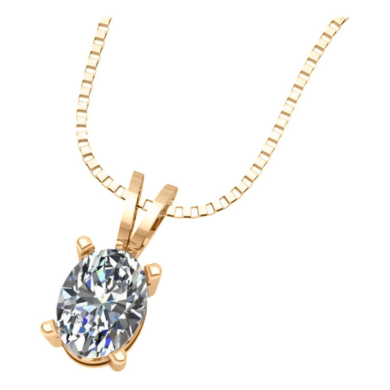 Colar Pingente Oval Prata 925 Dourada 18k - Zircônia