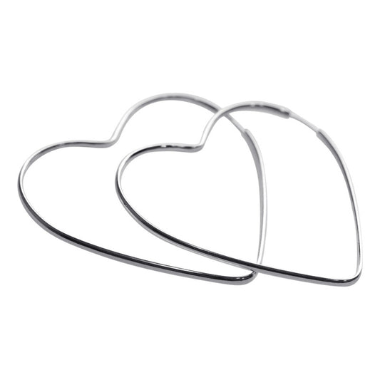 Argola Brinco Grande Coração Prata 925 - 5cm - Tubo Quadrado