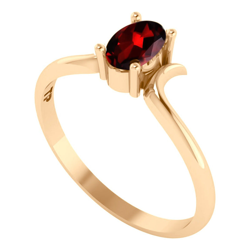 Anel Roma Solitário Prata 925 Dourada Ouro 18k - Granada