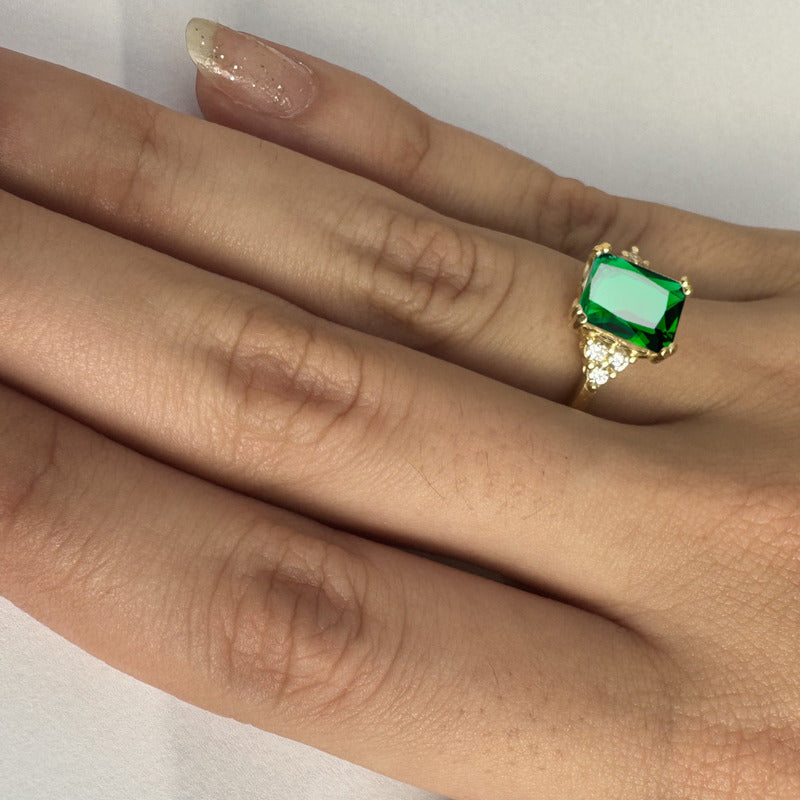 Anel Vintage Clássico Prata 925 Dourada Ouro 18k Esmeralda