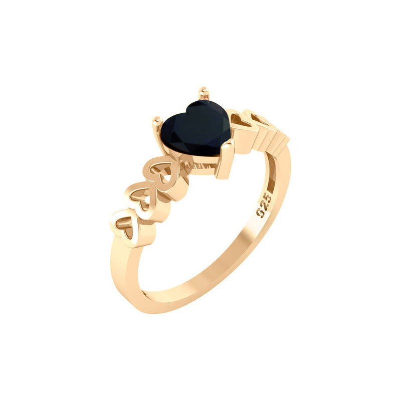 Anel Luxo Coração Prata 925 Dourada A Ouro 18k - Onix