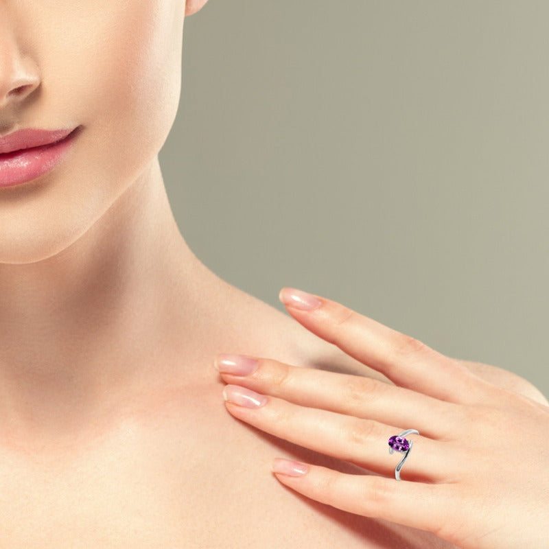 Anel De Prata 925 Solitário Miami Zirconia Roxa- Feminino