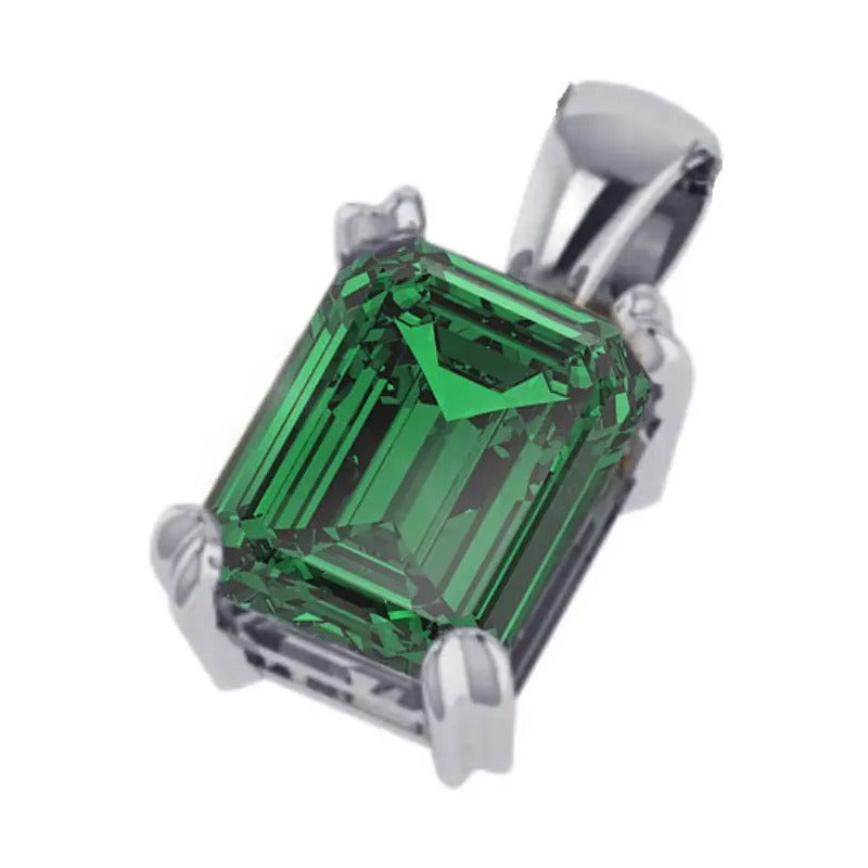 Pingente Prata 925 Retangular Esmeralda Unissex - Exclusivo Verde