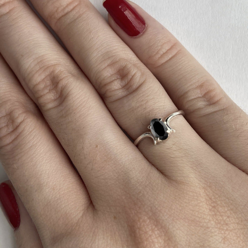 Anel Roma Black Onix Natural De Pura Prata 925 - Exclusivo