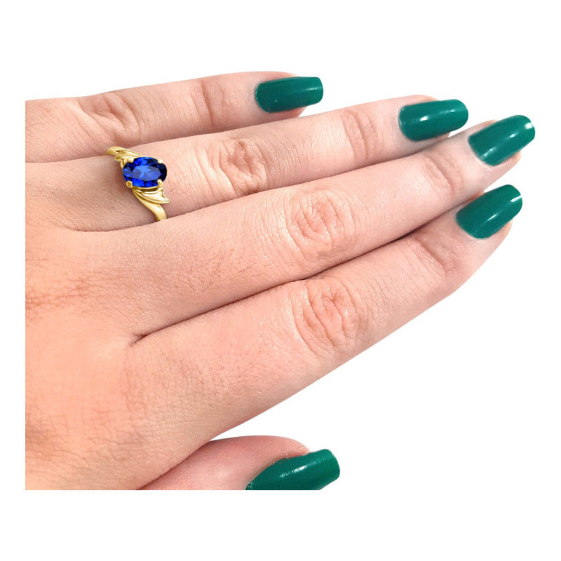 Anel Wings Prata 925 Dourada Ouro 18k - Safira Oval
