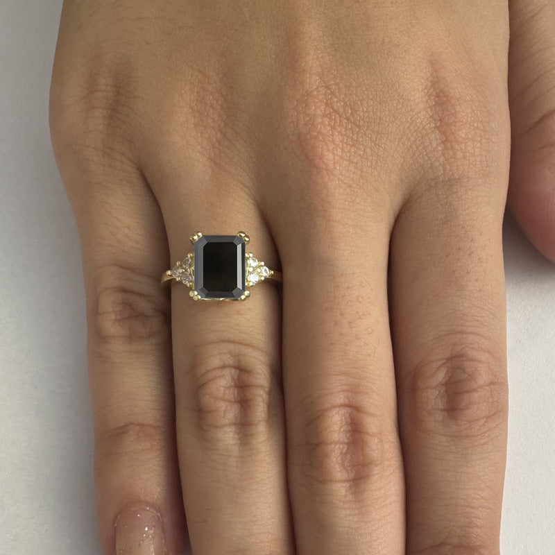 Anel Vintage Clássico Prata 925 Dourada 18k Onix