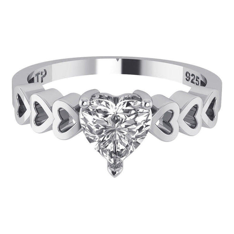 Anel Luxo Pura Prata 925 Zirconia Coração - Exclusivo