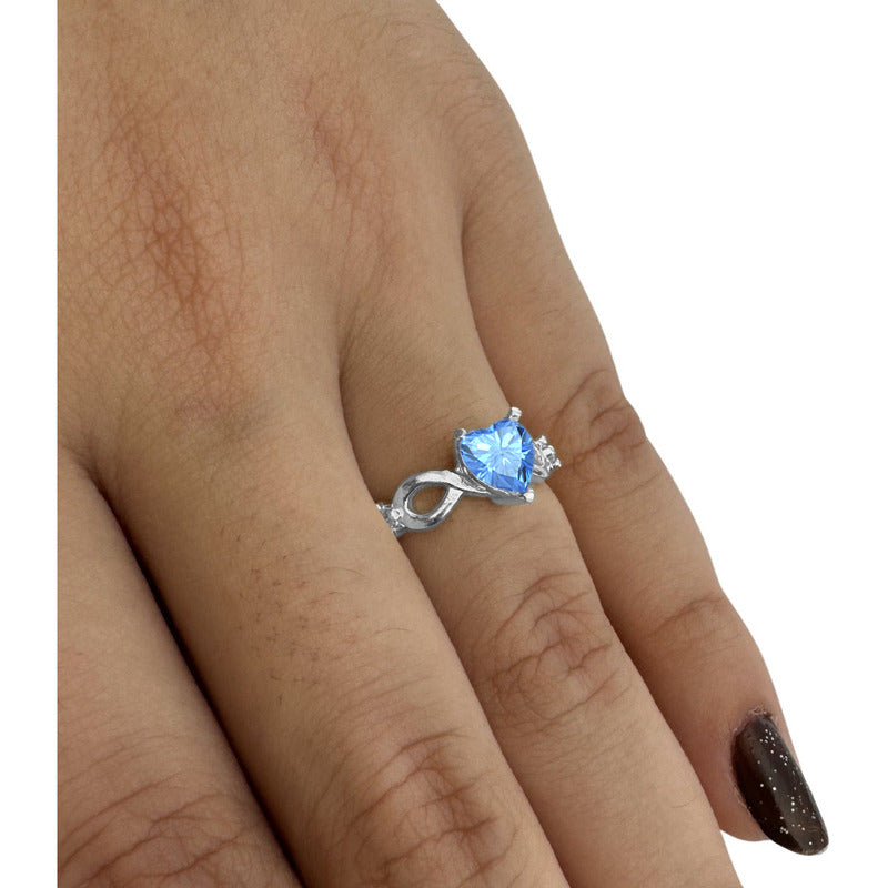 Anel Prata 925 Infinito Amor Coração - Topázio Azul