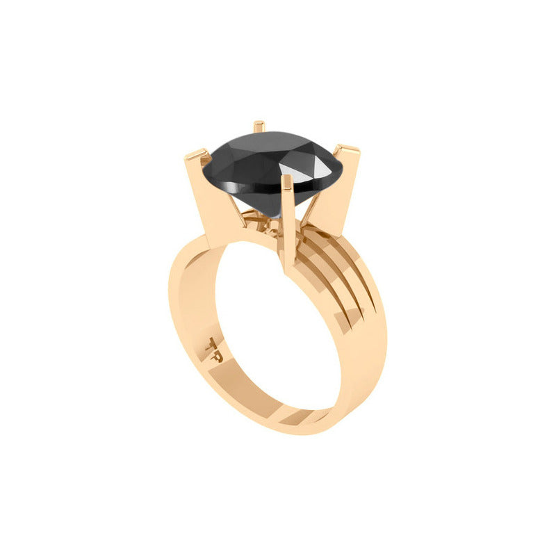 Anel Solitário Prata 925 Dourada 18k - Black Ônix Grande
