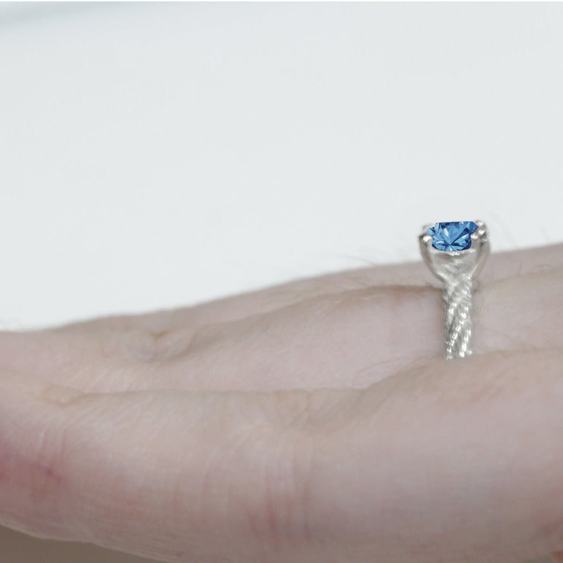 925 Silver Solitaire Ring Twisted Blue Topaz - Exclusive