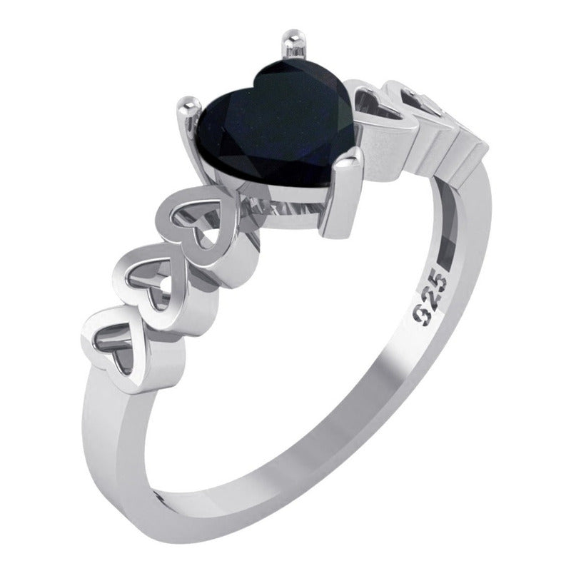 Anel Luxo Pura Prata 925 Black Onix Coração - Exclusivo