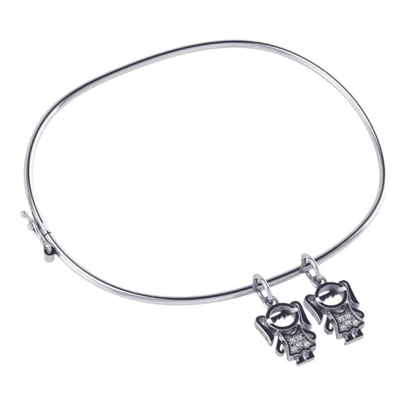 Pulseira Bracelete 2 Meninas Rígido Prata 925 - Feminino