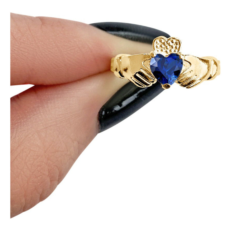 Irish Claddagh Ring 925 Silver 18k Gold - Sapphire
