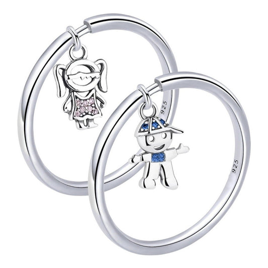 2 X Anéis Prata 925 Pingente Menino E Menina - Crianças