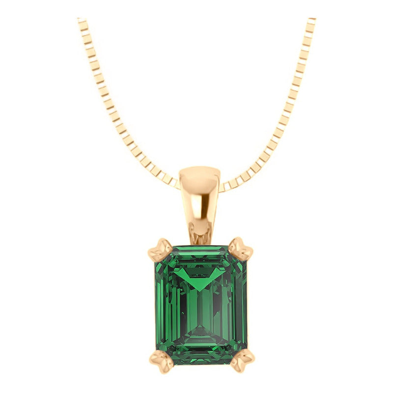 Colar Pingente Retangular Prata 925 Dourada 18k - Esmeralda