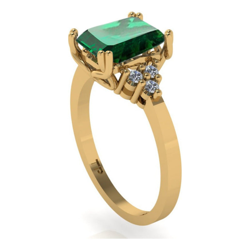Anel Vintage Clássico Prata 925 Dourada Ouro 18k Esmeralda