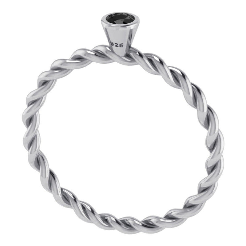 Anel Pura Prata 925 Solitário Torcido Black Onix- Exclusivo