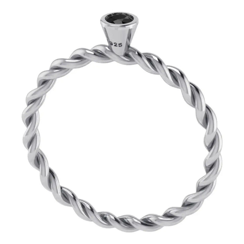 Anel Pura Prata 925 Solitário Torcido Black Onix- Exclusivo