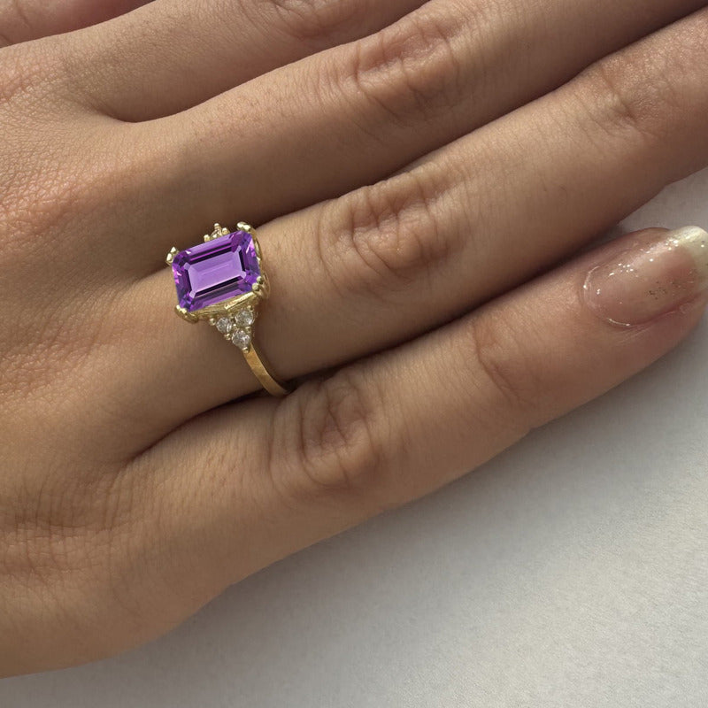 Anel Vintage Clássico Prata 925 Dourada Ouro 18k Ametista