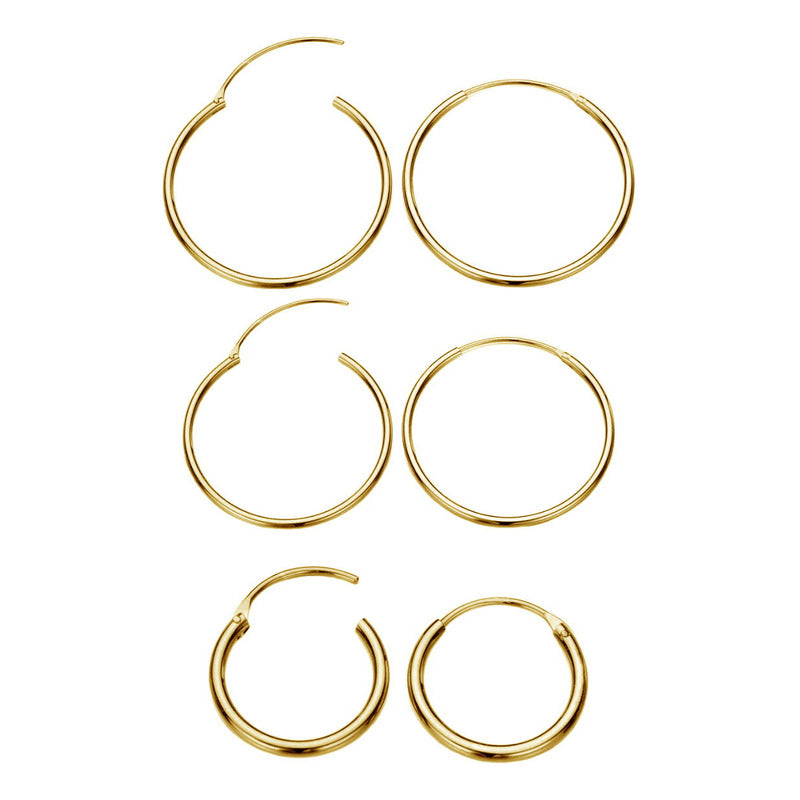 3 Pares Brinco Argola Trio Prata 925 Dourada 18k- 3 Tamanhos
